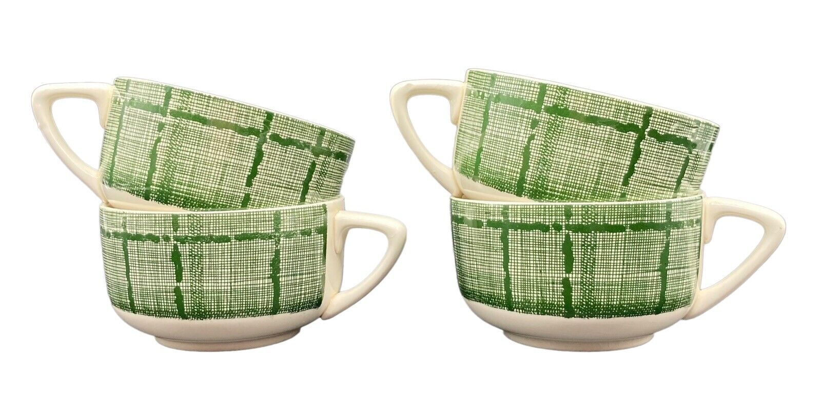 Set 4 Vintage Royal USA Green Plaid Tea Cups Underglaze RYL116