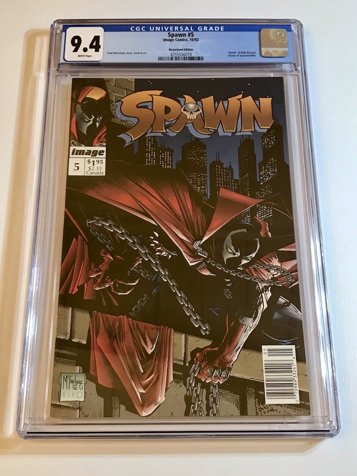 1992 SPAWN #5 DEATH OF BILLY KINCAID LOW POP RARE NEWSSTAND VARIANT CGC 9.4 WP