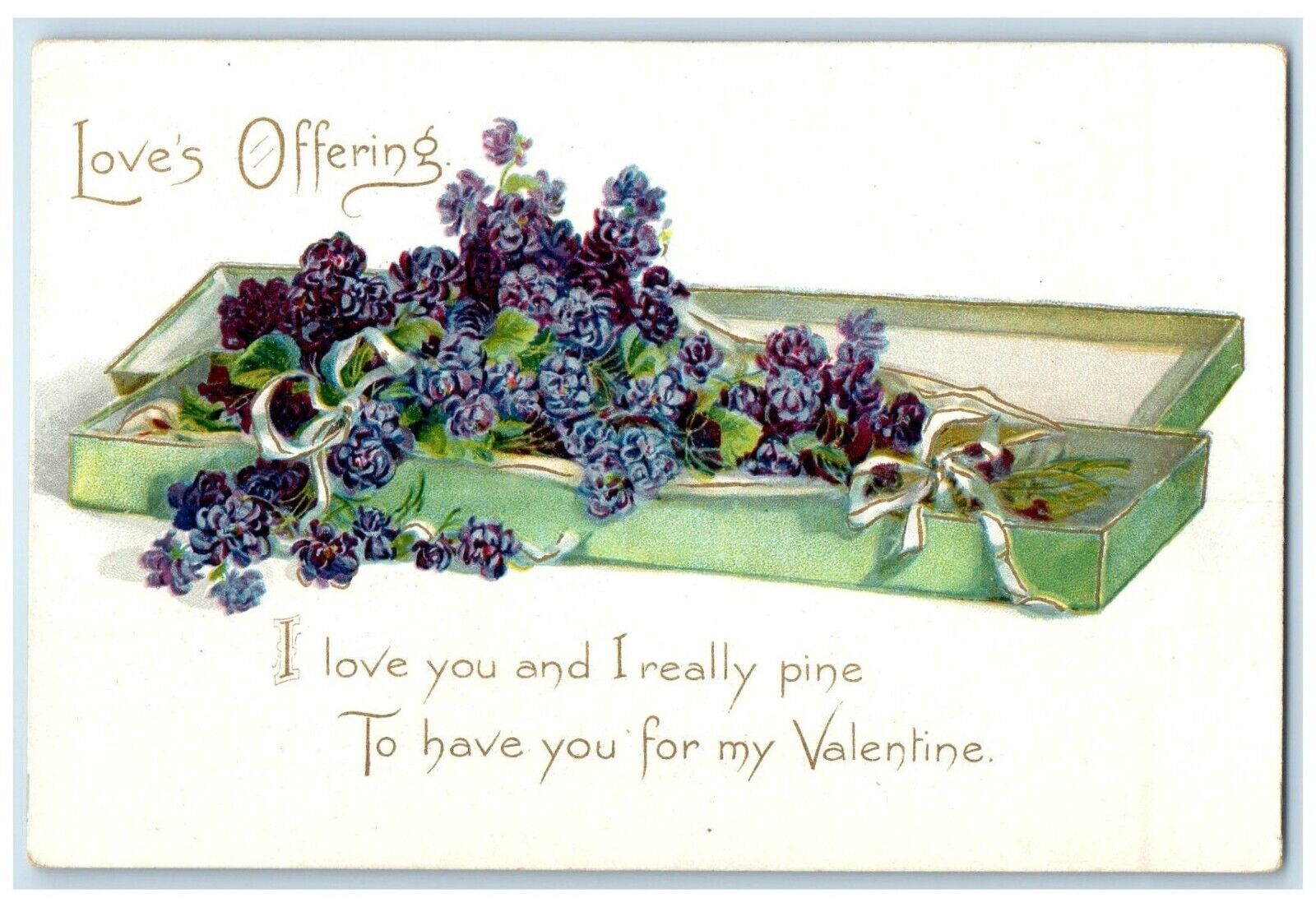 c1905 Valentine Love Offering Flowers In Box Unposted Antique Postcard