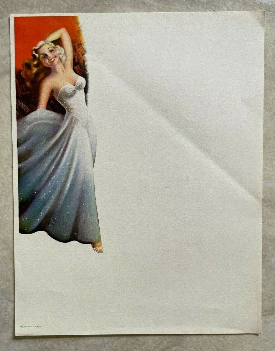 Vintage 1930\'s  Pinup Glamourous Girl  Print On Unused Piece Of Stationary 