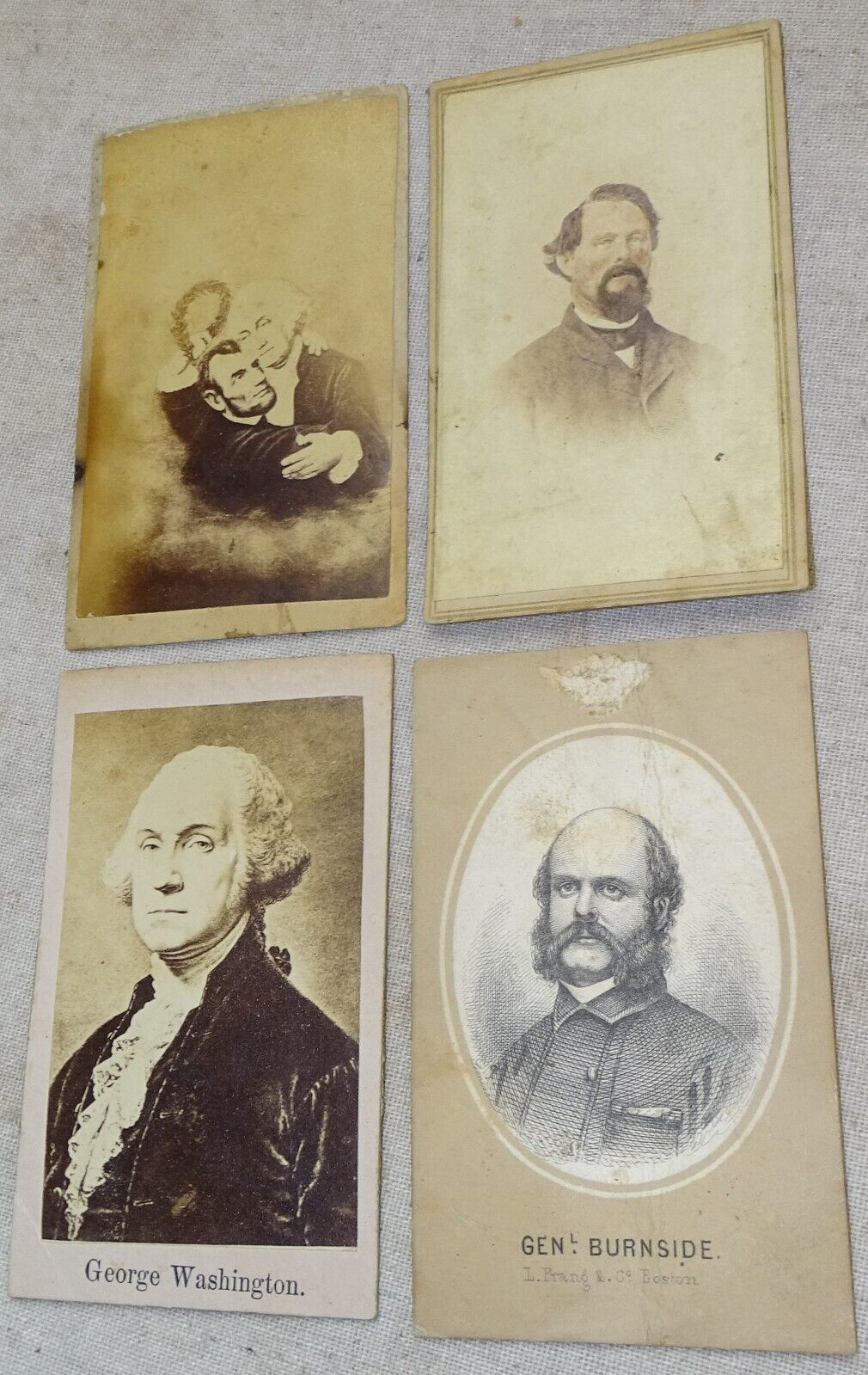 CDV Photographs, etc. (4) George Washington, Abraham Lincoln, General Burnside +