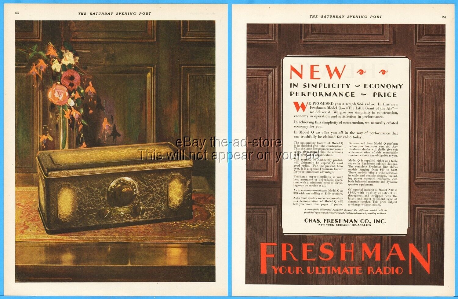 1928 Chas Freshman Radio Receiver Model Q  Vintage Art Retro 20s Print Ad