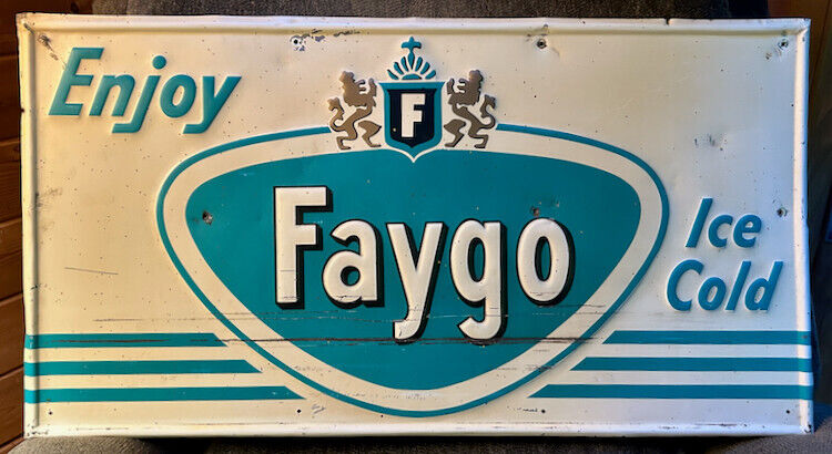 Vintage 1950\'s ENJOY FAYGO ICE COLD Embossed Metal Sign 32\