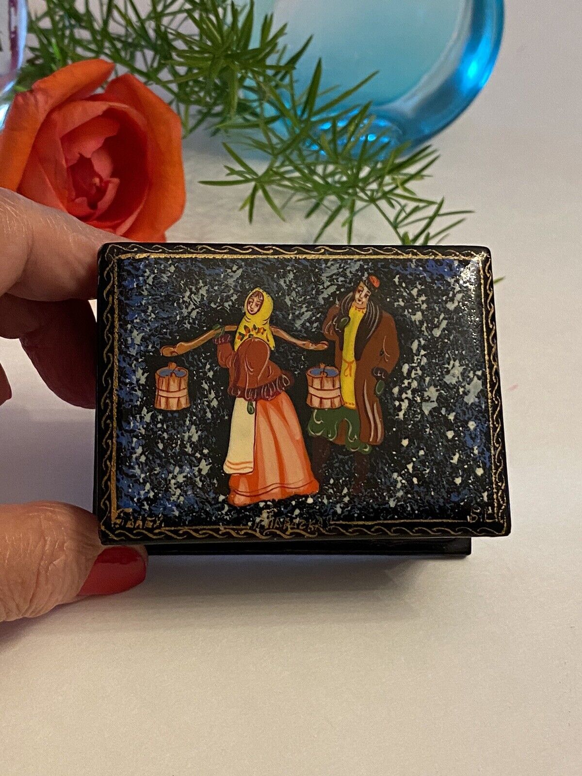 Vintage Russian Miniature Signed Lacquer Hinged Box