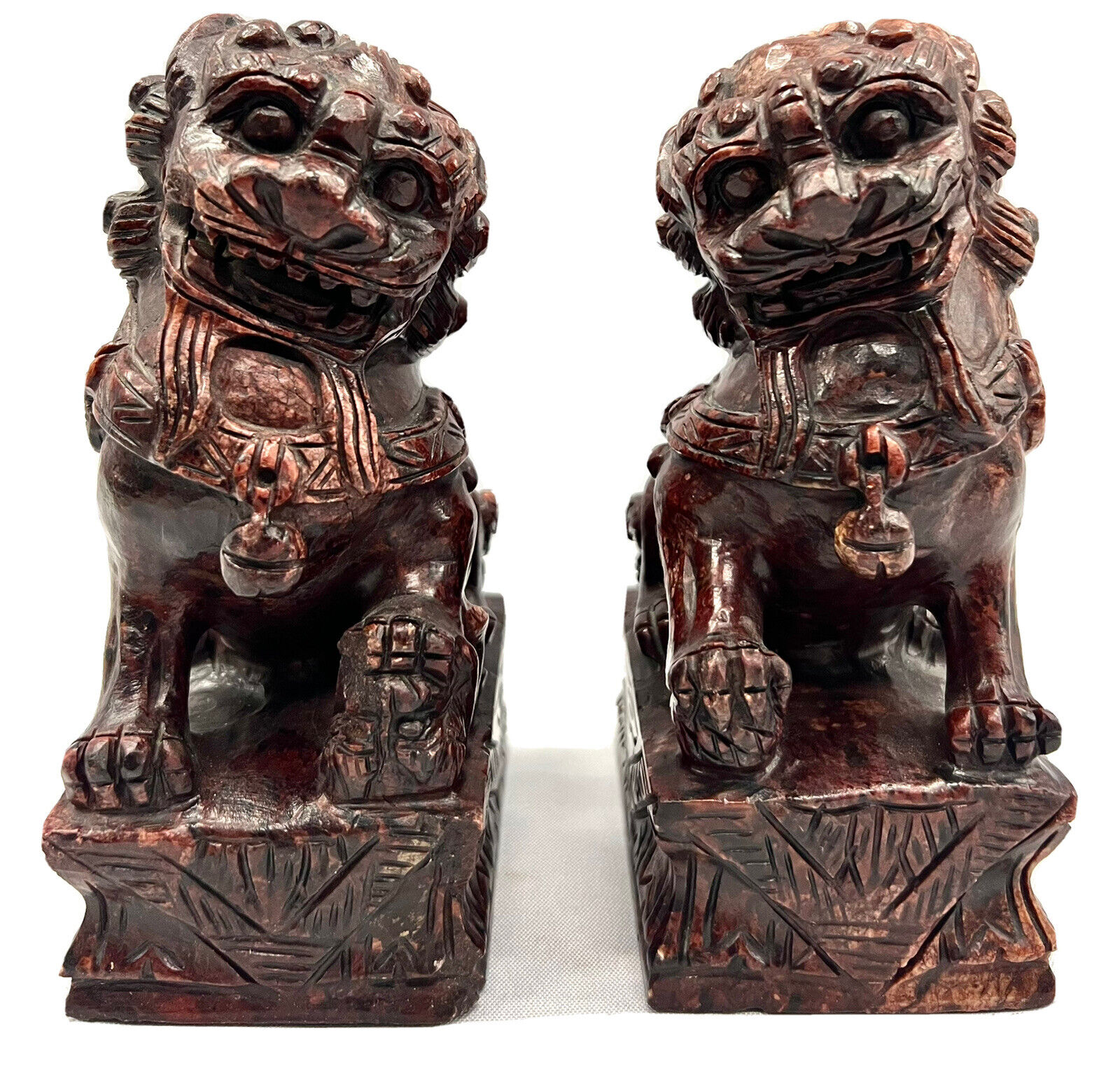 Pair of Dark Red Jade Foo Dogs - Beautiful