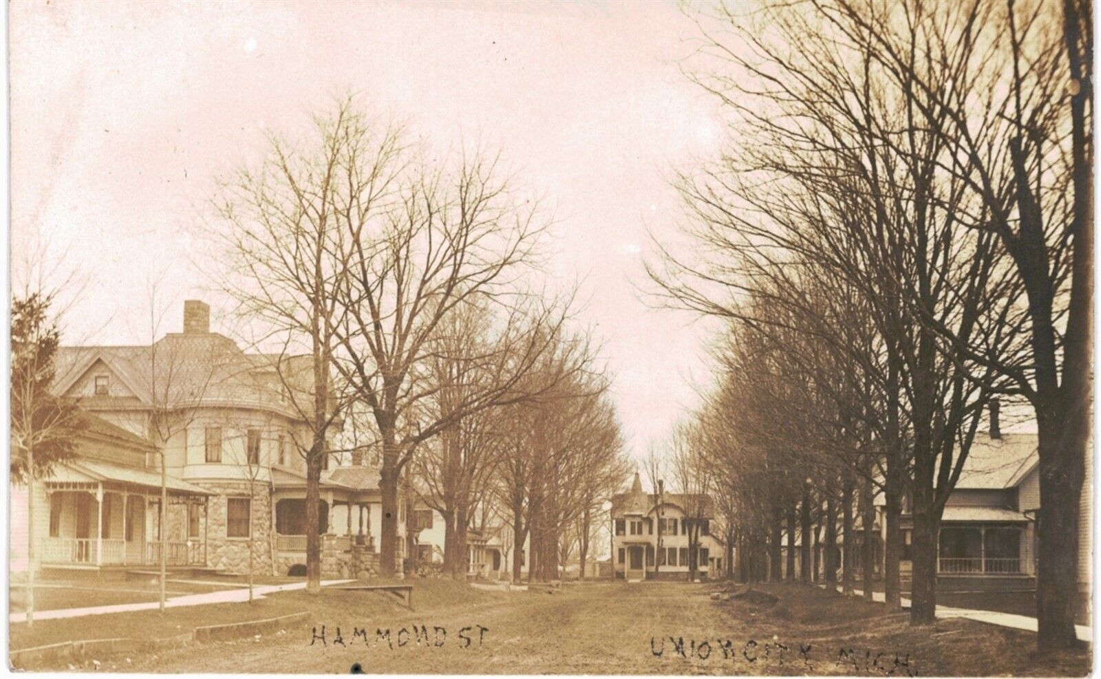 Union City RPPC Hammond Street & Houses 1915 MI 