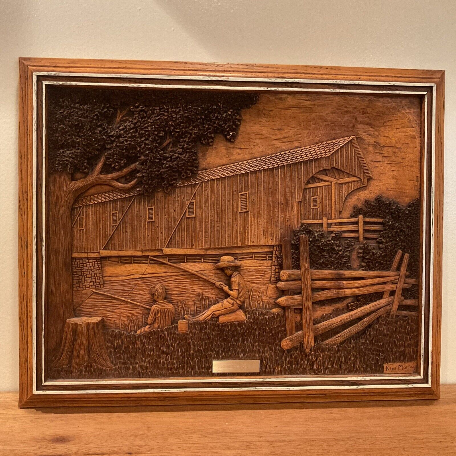 Vintage Kim Murray Wood Carving Picture    SUMMER FUN   18.5 W 14.75 H