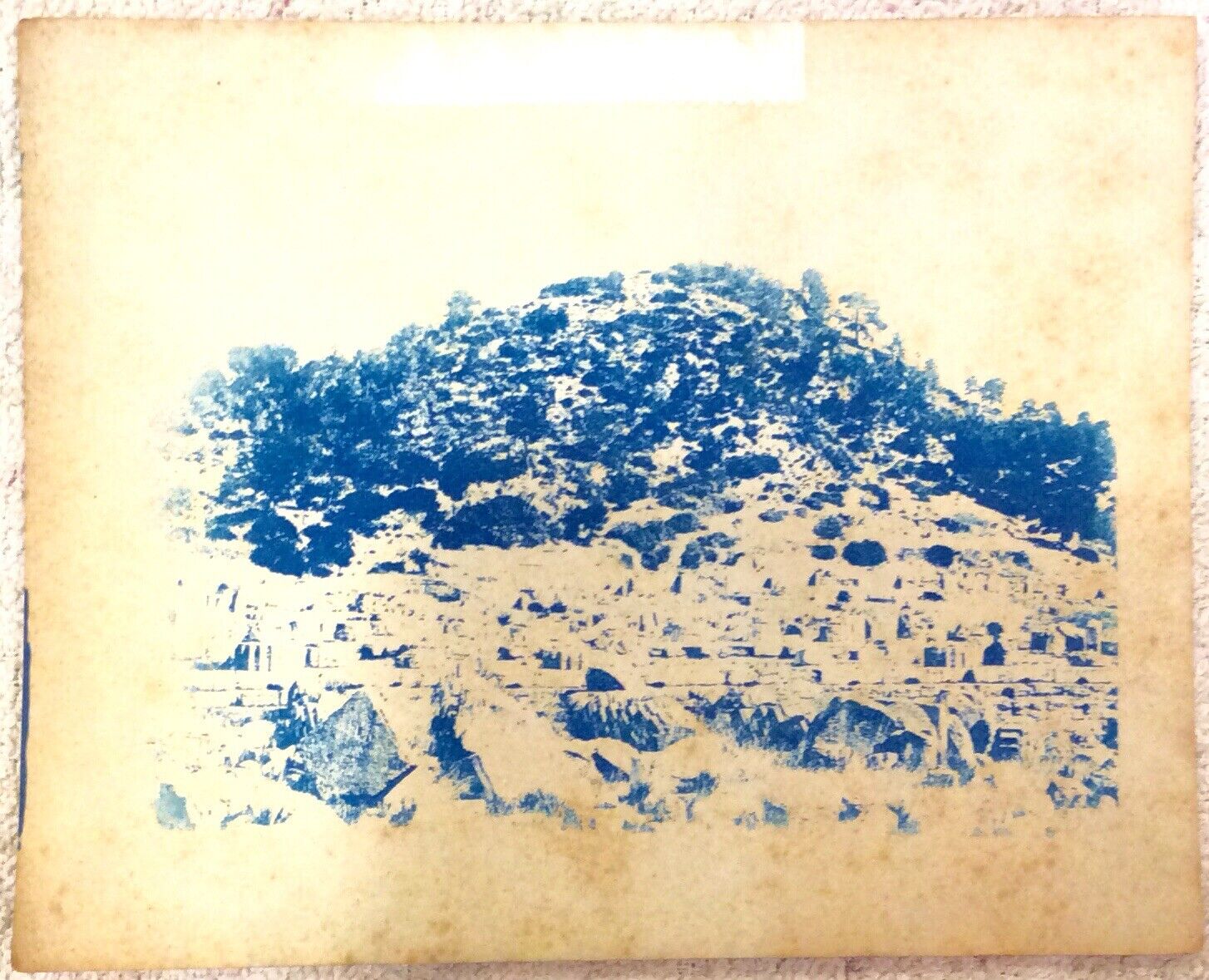 RARE 1890s 1900s RUINS OF RACE TRACK AT OLYMPIA GREECE GREEK CYANOTYPE PHOTO