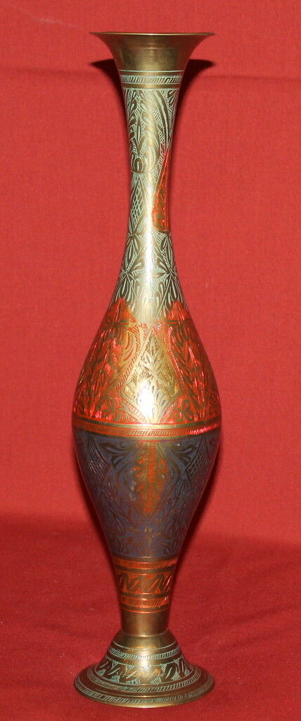 India Vintage Handcrafted Solid Engraved Brass Cloisonne Vase
