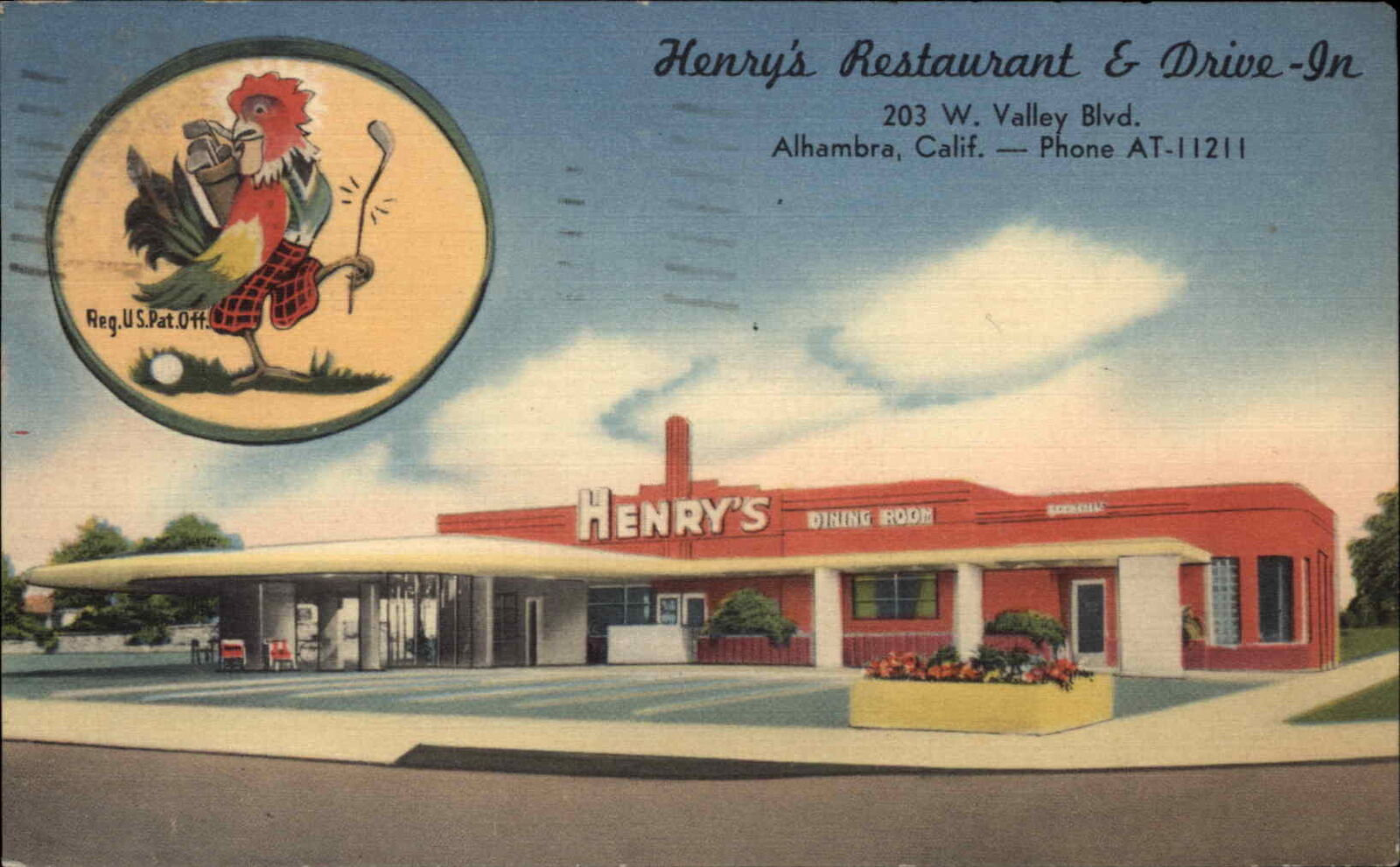 Alhambra California CA Henry\'s Restaurant & Drive-In Golfing Rooster Linen PC