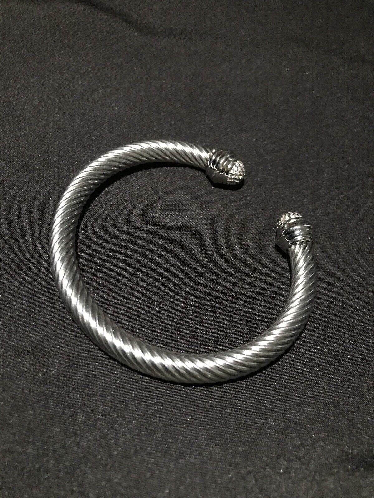 David Yurman 7mm Cable Bracelet in Sterling Silver W/ PAVE DIAMONDS MEDIUM 