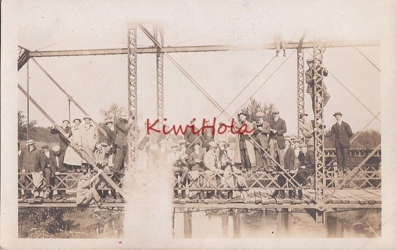 RPPC Postcard Large Group of People Standing On Bridge c. 1900s