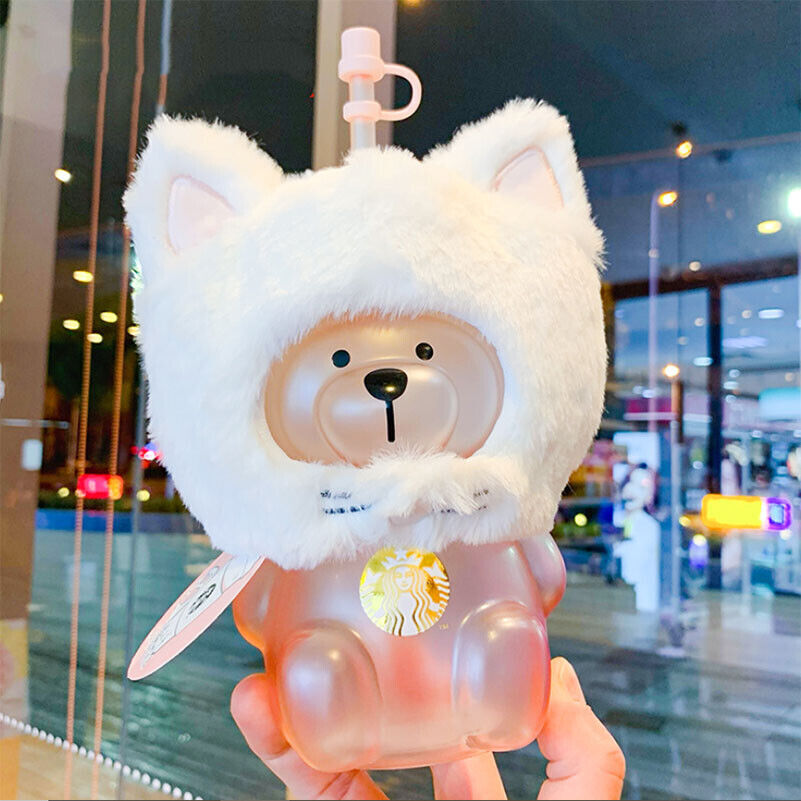 2023 Starbucks Tumbler Sakura Season Pink Cat Headgear Bear Glass Straw Cup Gift