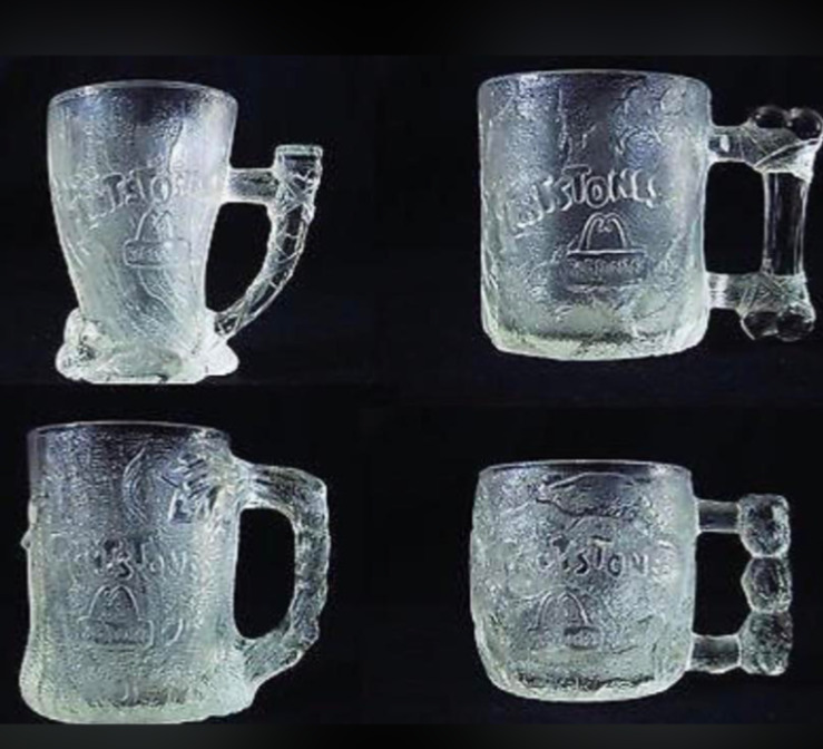 Flinstones (RocDonald\'s) McDonalds Frosted Glass Mugs Complete Set of 4 1993