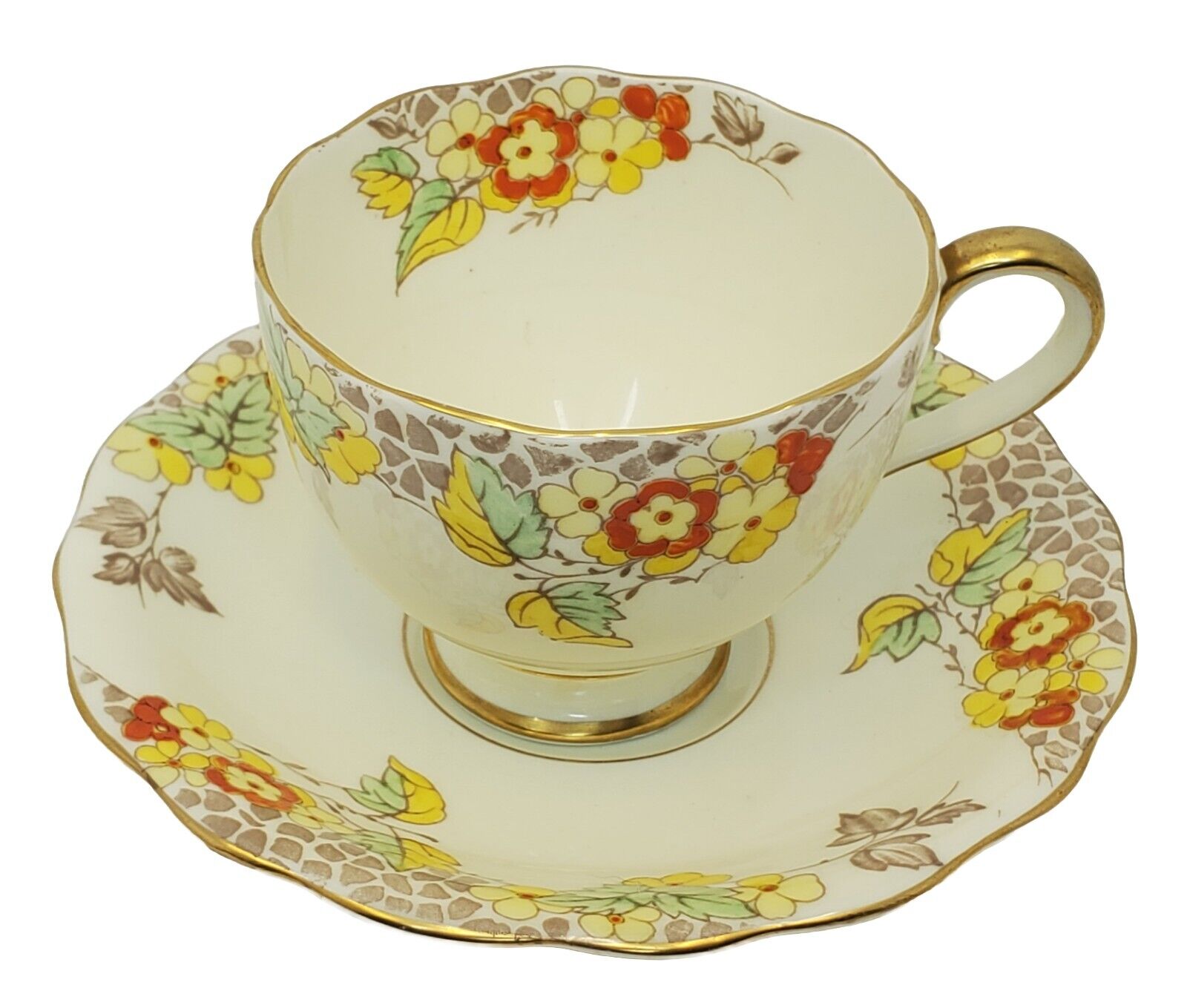 Cynthia Radfords Bone China Fenton England Teacup & Saucer Floral & Gold Accents