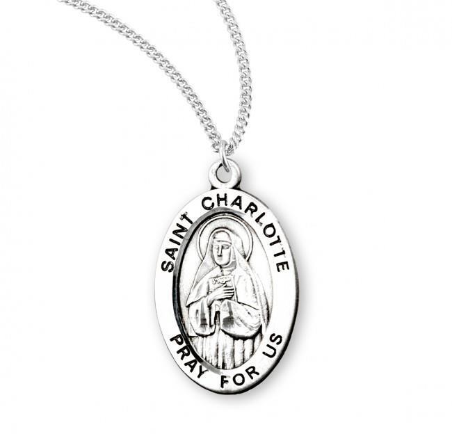 Beautiful Patron Saint Charlotte Oval Sterling Silver Medal Size 0.9in x 0.6in