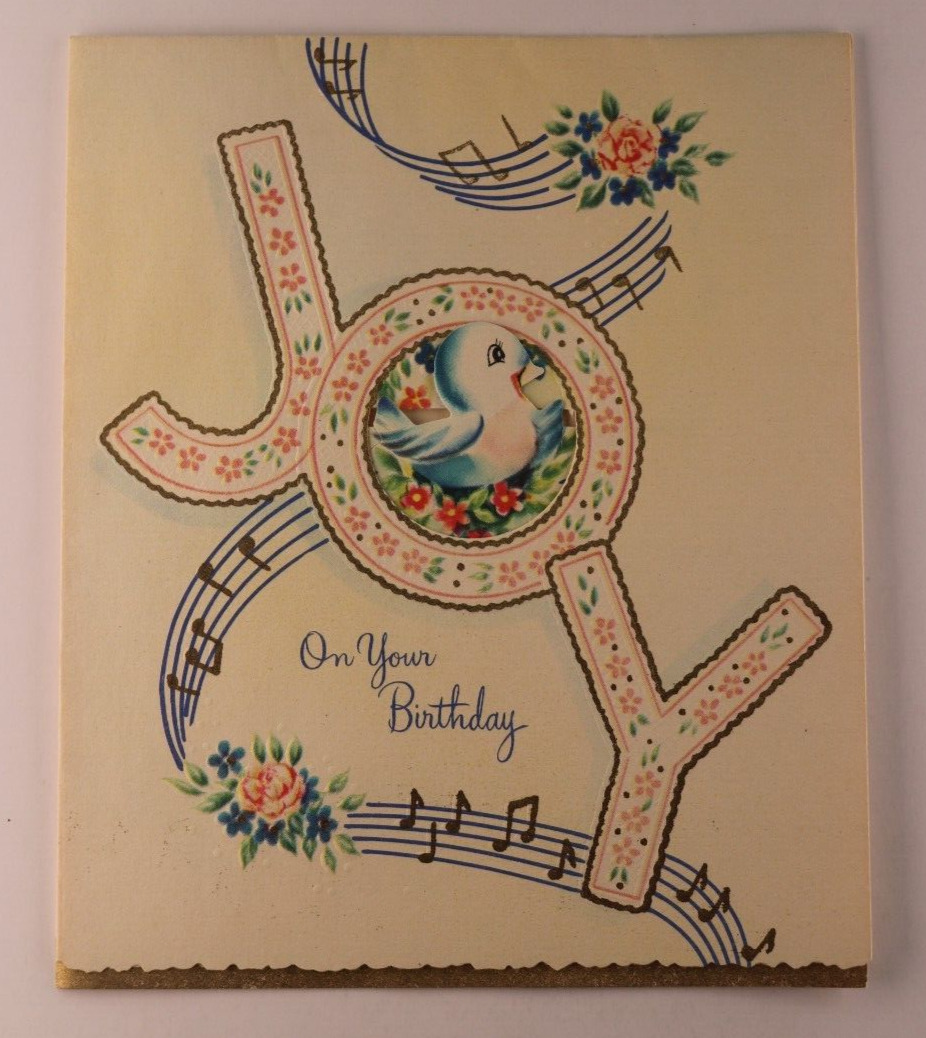 Vintage Cute Happy Birthday Songbird Pop-Up 3D Artistic Greeting Card c.1940\'s