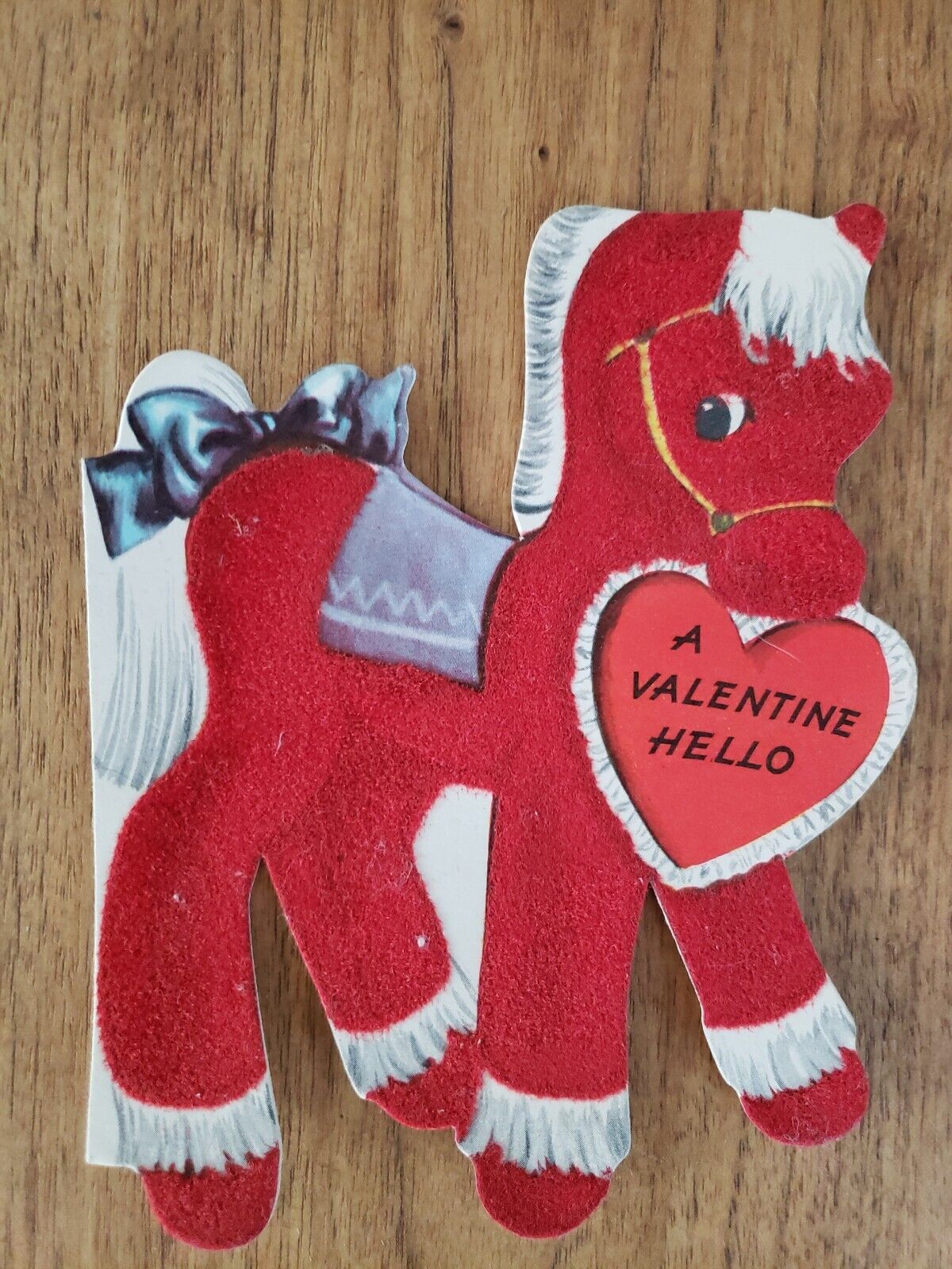 Vintage Valentine\'s Day Card Velvet accent, Velvet Pony,  1950s  #271