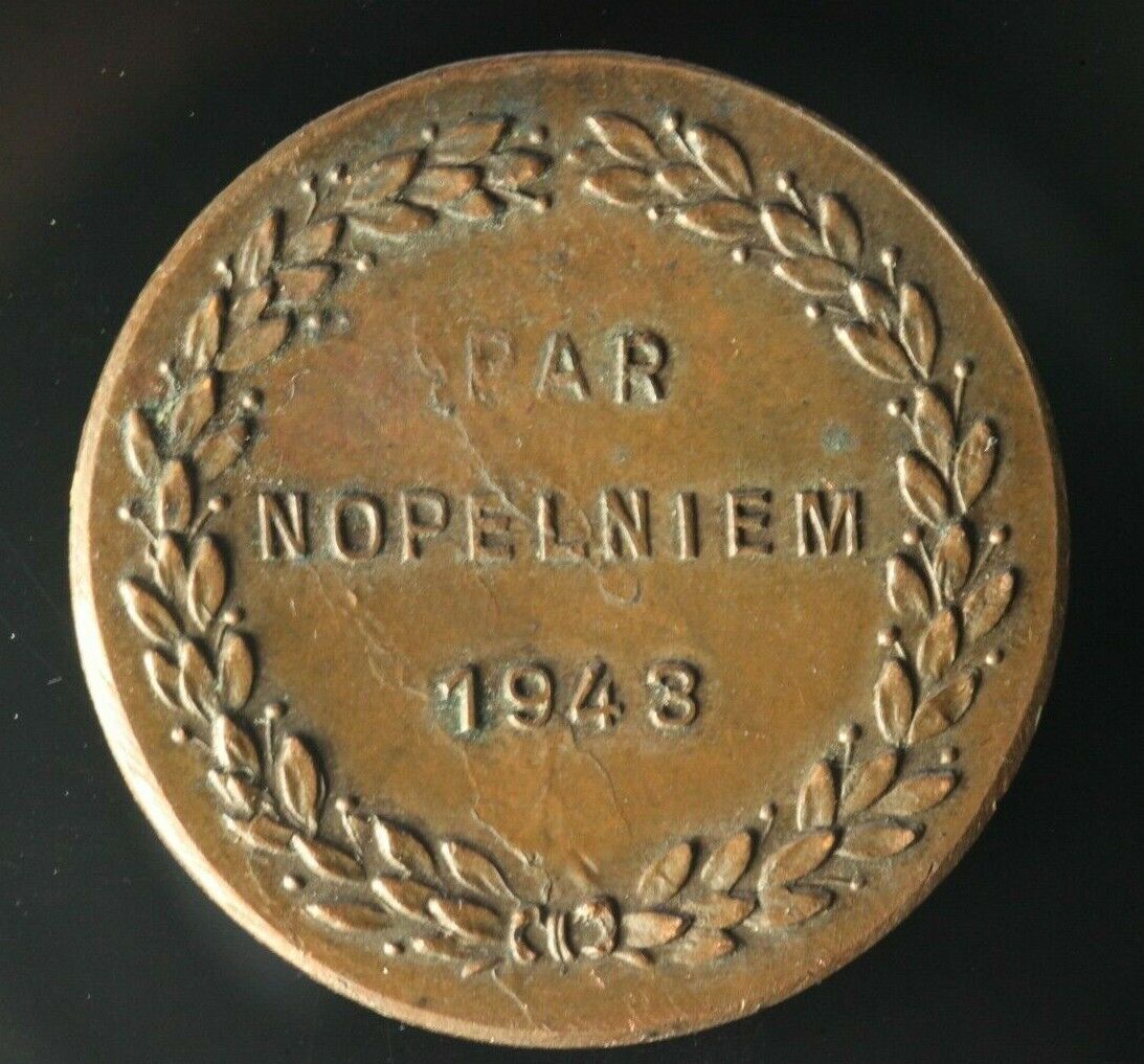 RARE Orig. Latvia 1943 Table Medal For Merit #1147