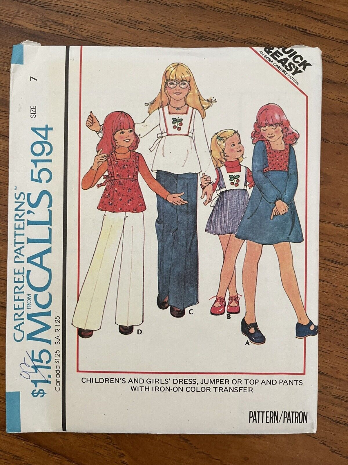 1976 McCall’s Sewing Pattern 5194 Girls Jumper Summer Dress Top Pants Sz 7 UNCUT