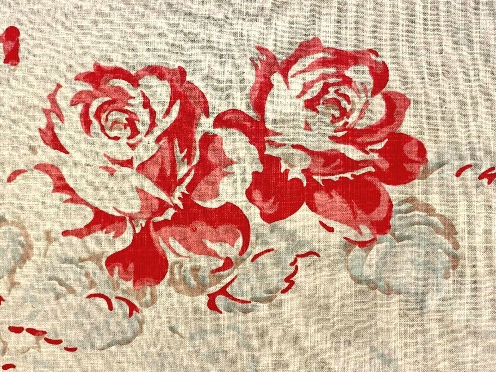 Antique French Fabric Floral Roses Printed Cotton Stunning 1940's