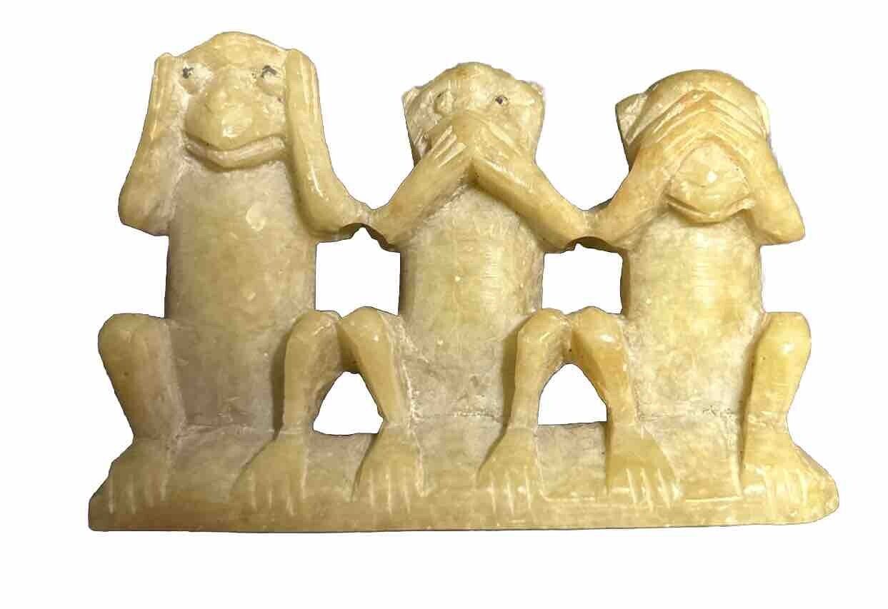 Vintage 3 Wise Monkeys See No Evil Hear No Speak No Evil, China Stone Carved Fig