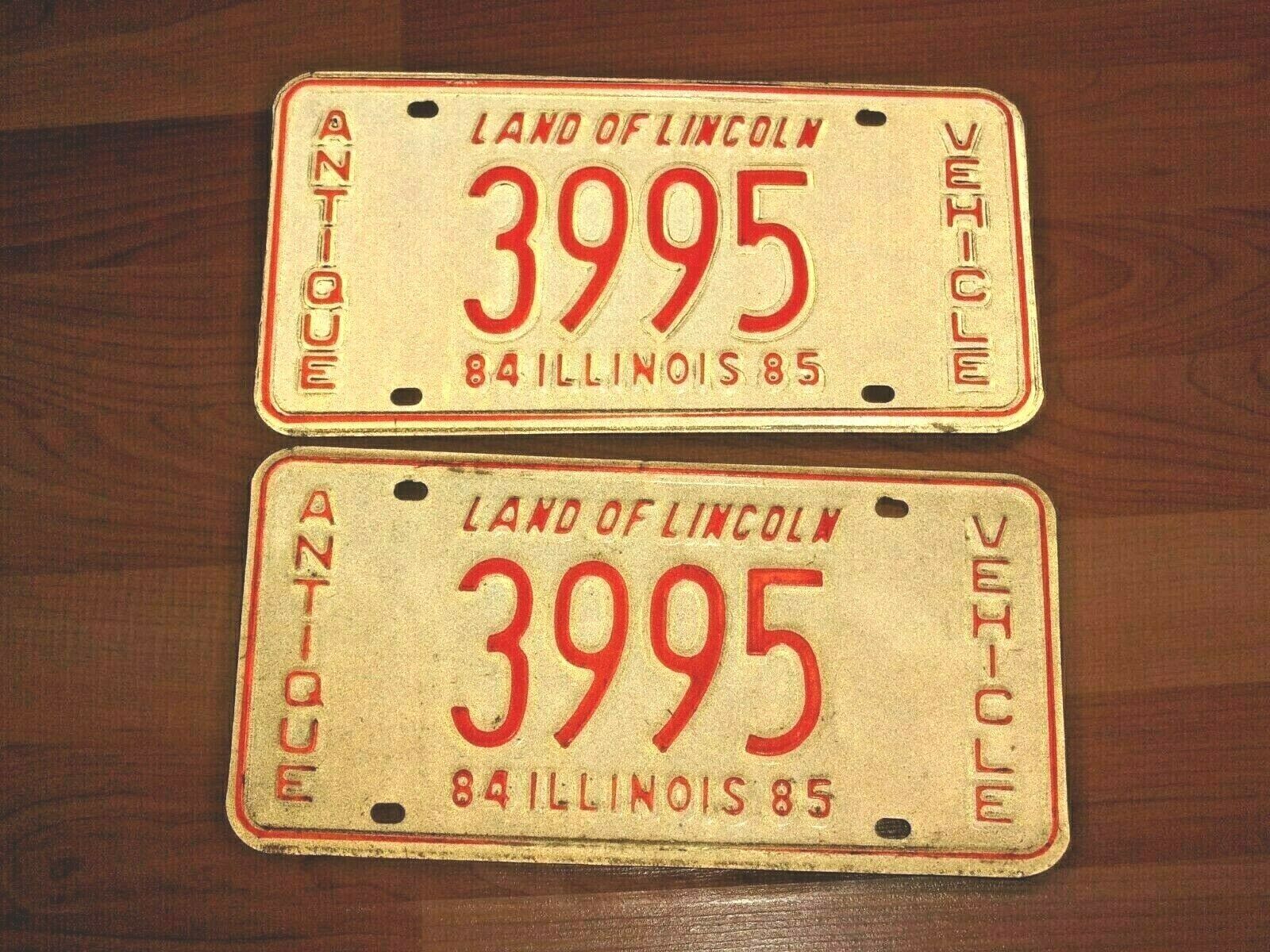 Rare Matched Pair 1984-85 Illinois Antique Vehicle (3995) License Plates Tags