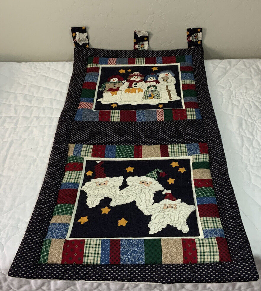 Country Christmas Quilt Wall Hanging, Printed Design, Whimsical Santas * SALE 