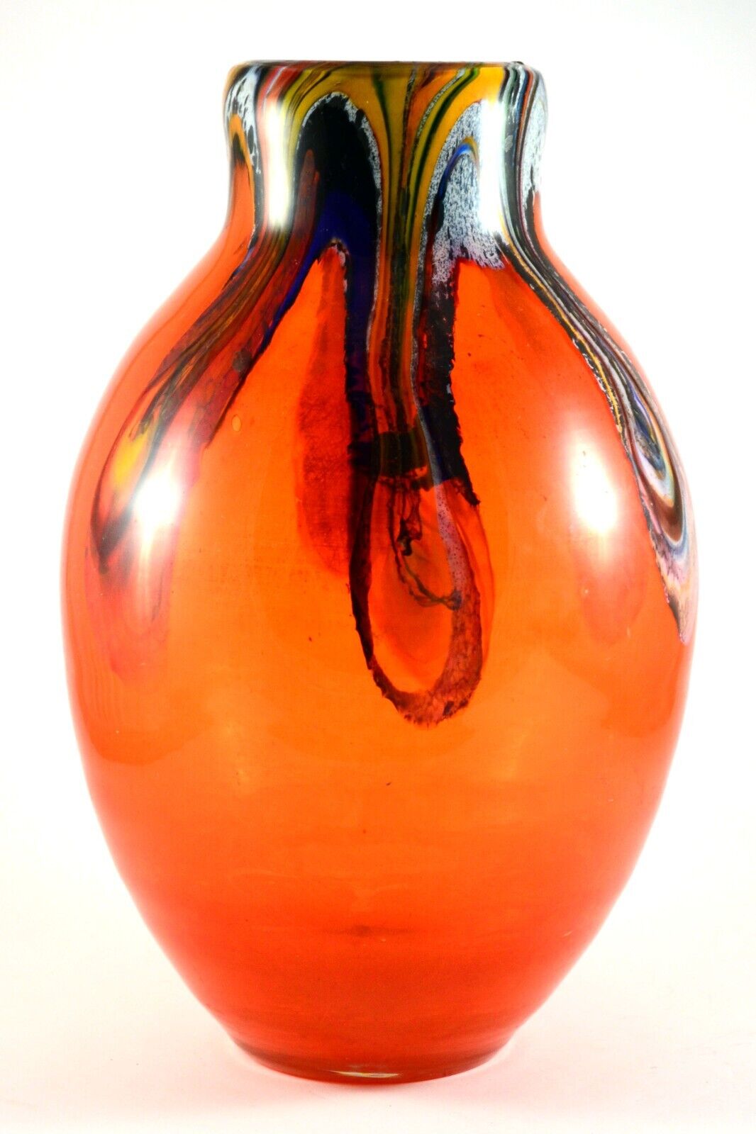 VTG 1960s MURANO GLASS ART VASE 10.2 inch Mid Century Abstract  Art Blown Glass