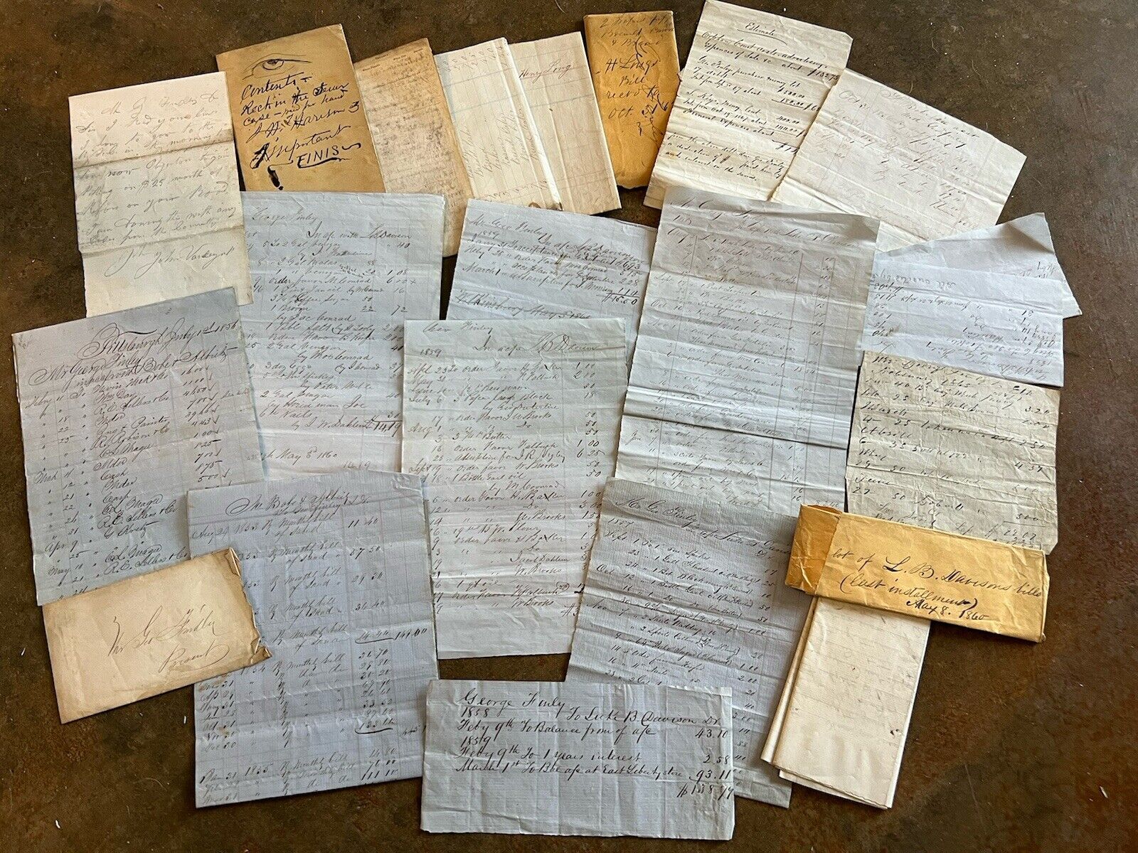 Lot of 1850’s-1860’s Handwritten  Receipts & Related Pittsburgh Pennsylvania