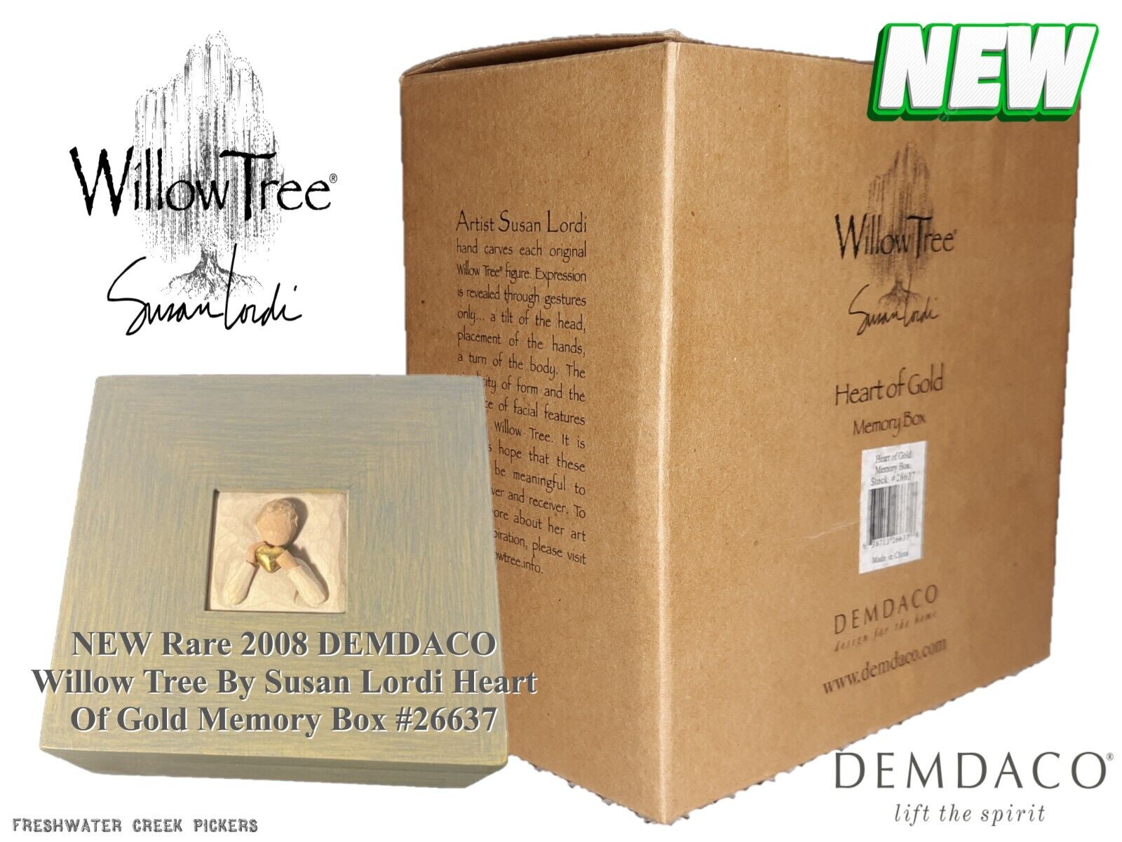 NEW Rare 2008 DEMDACO Willow Tree By Susan Lordi Heart Of Gold Memory Box #26637