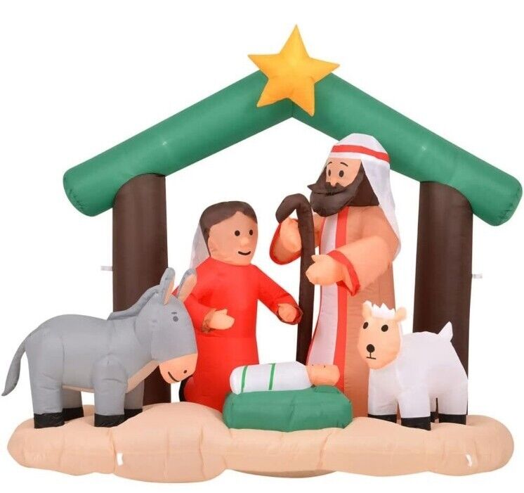Fraser Hill Farm 7ft Wide Lit Inflatable Nativity Scene with Mary Joseph & Jesus