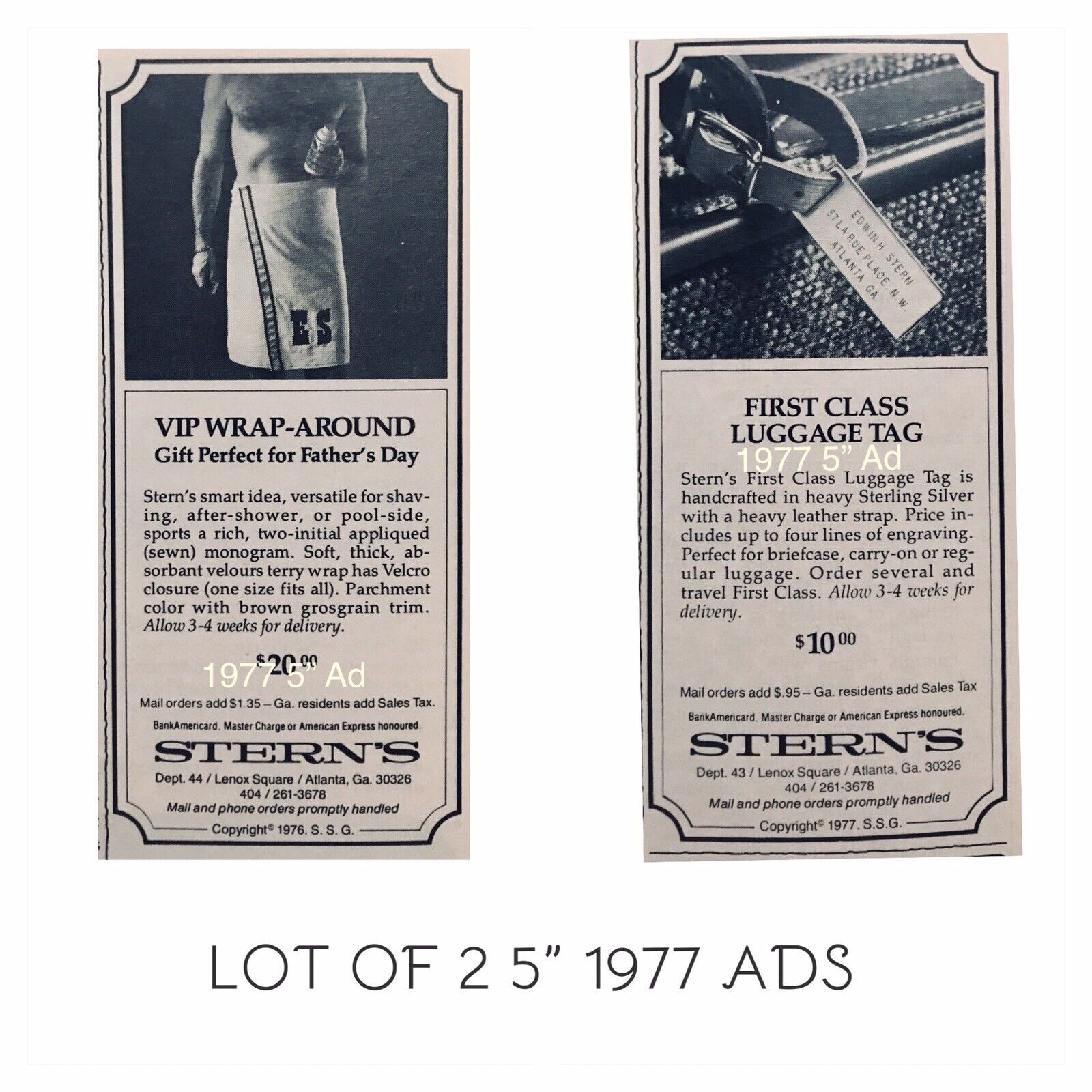 Stern’s Dept Store Atlanta LOT OF 2 PRINT ADS 5” 1977 Vintage Promos