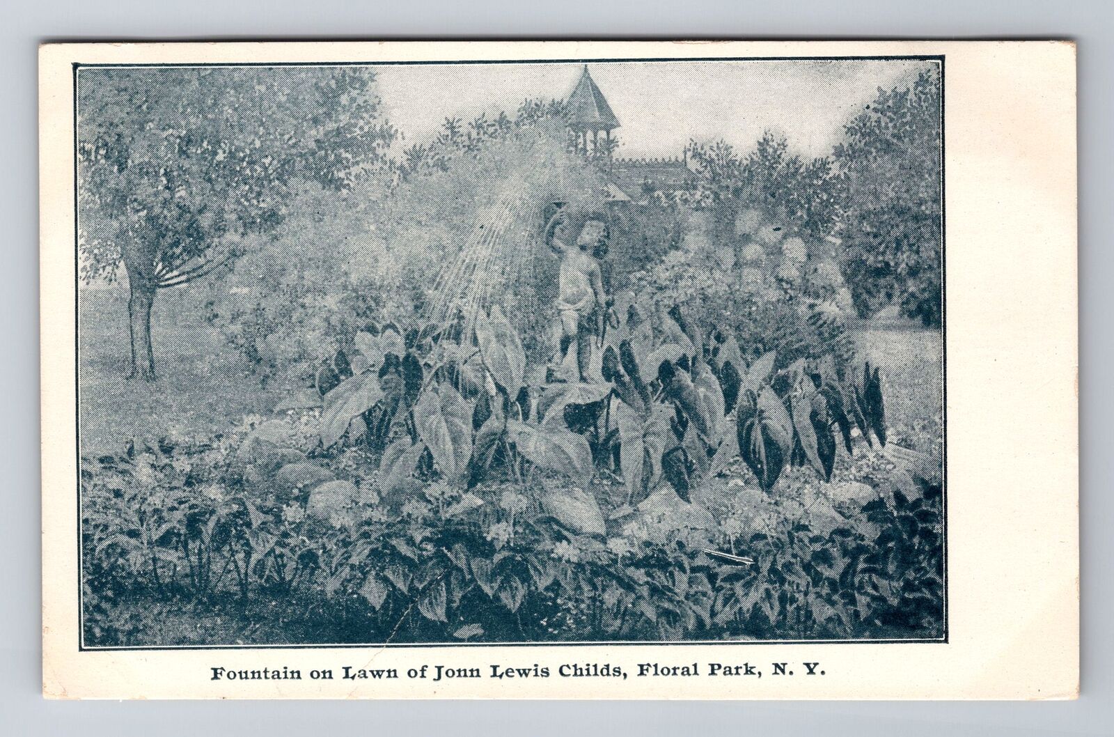 Floral Park NY-New York, Fountain at John Lewis Childs, Antique Vintage Postcard