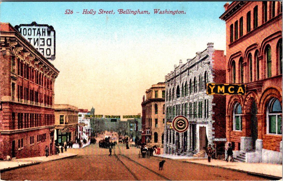 Bellingham, WA Washington  HOLLY STREET SCENE Dog~YMCA~Stores  ca1910\'s Postcard