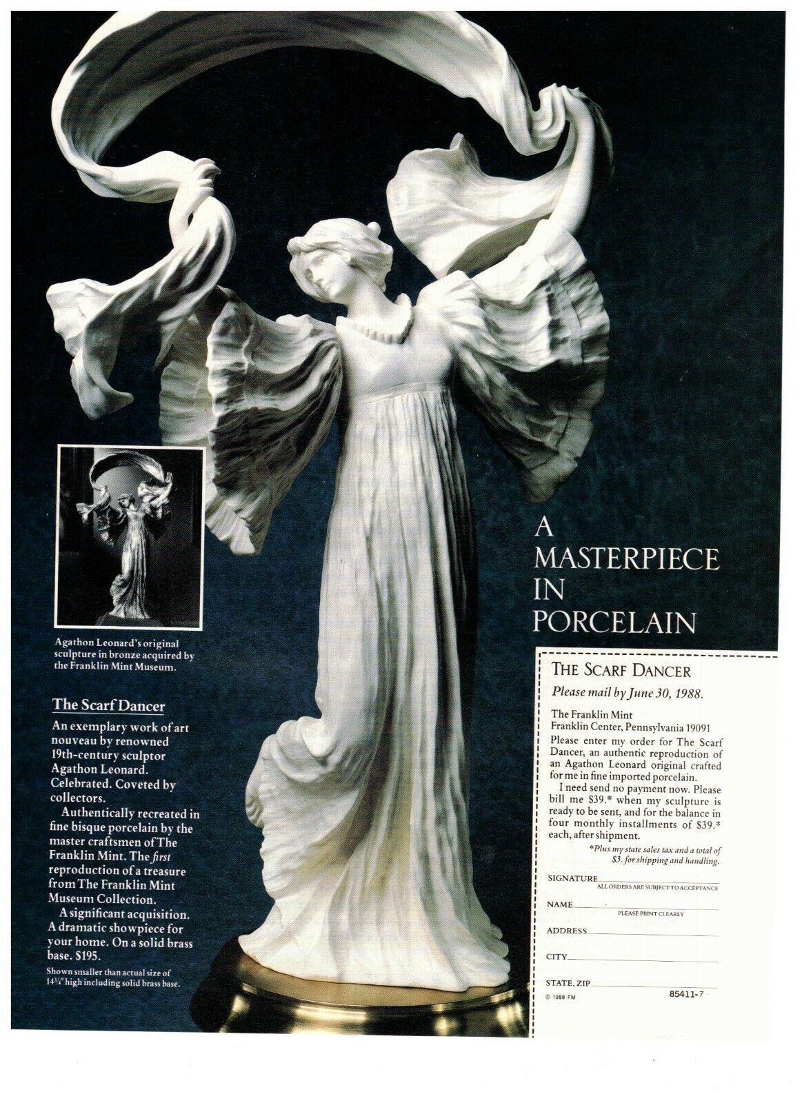1989 Franklin Mint Scarf Dancer Porcelain Sculpture Vintage Print Advertisement