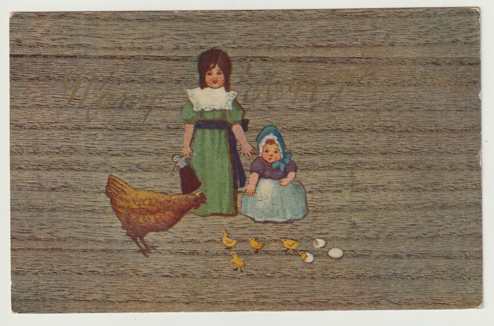 cpa Many Happy Returns - little girls, doll, bite, chicks - dnd-vg 1907-pf