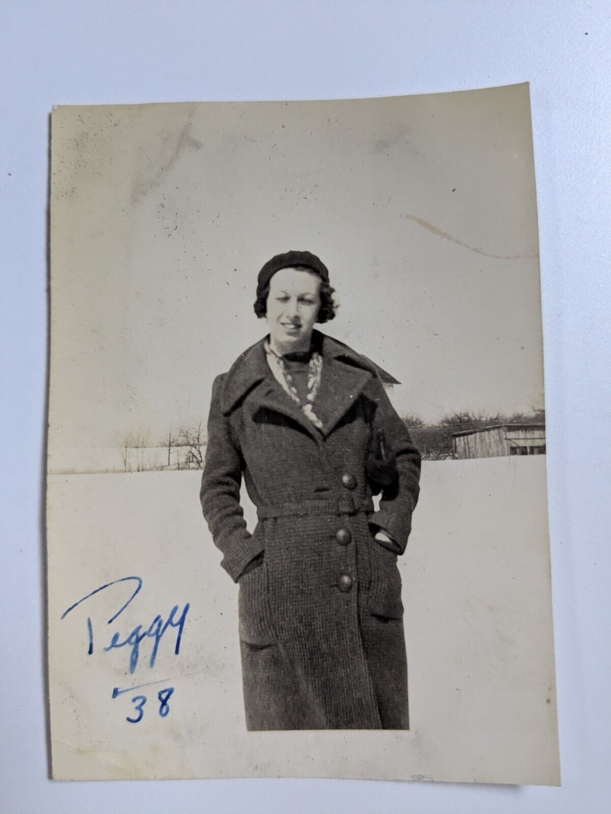 Vintage Photograph Woman Outside Winter Coat \
