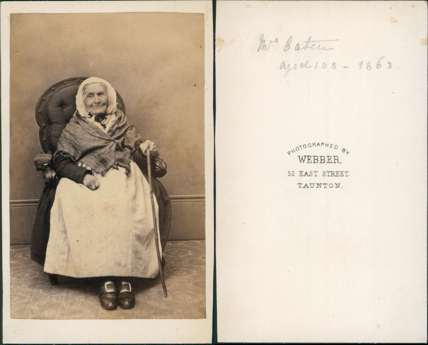 Webber,Taunton, Centenary Woman Aged of 108 Years Vintage CDV Albumen V-Card