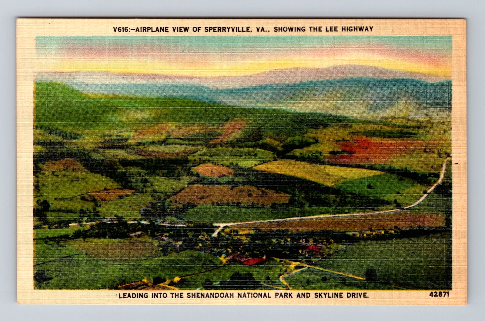 Sperryville VA-Virginia, Aerial Lee Highway, Antique, Vintage Postcard