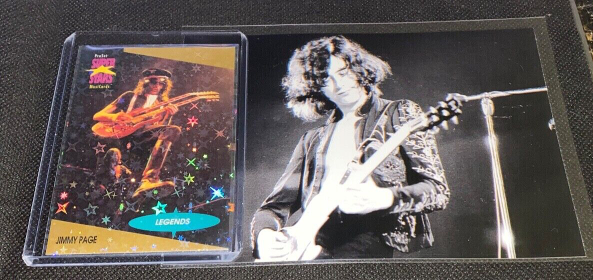 Jimmy Page Led Zeppelin Card in Sparkle Sleeve & Photo Lot