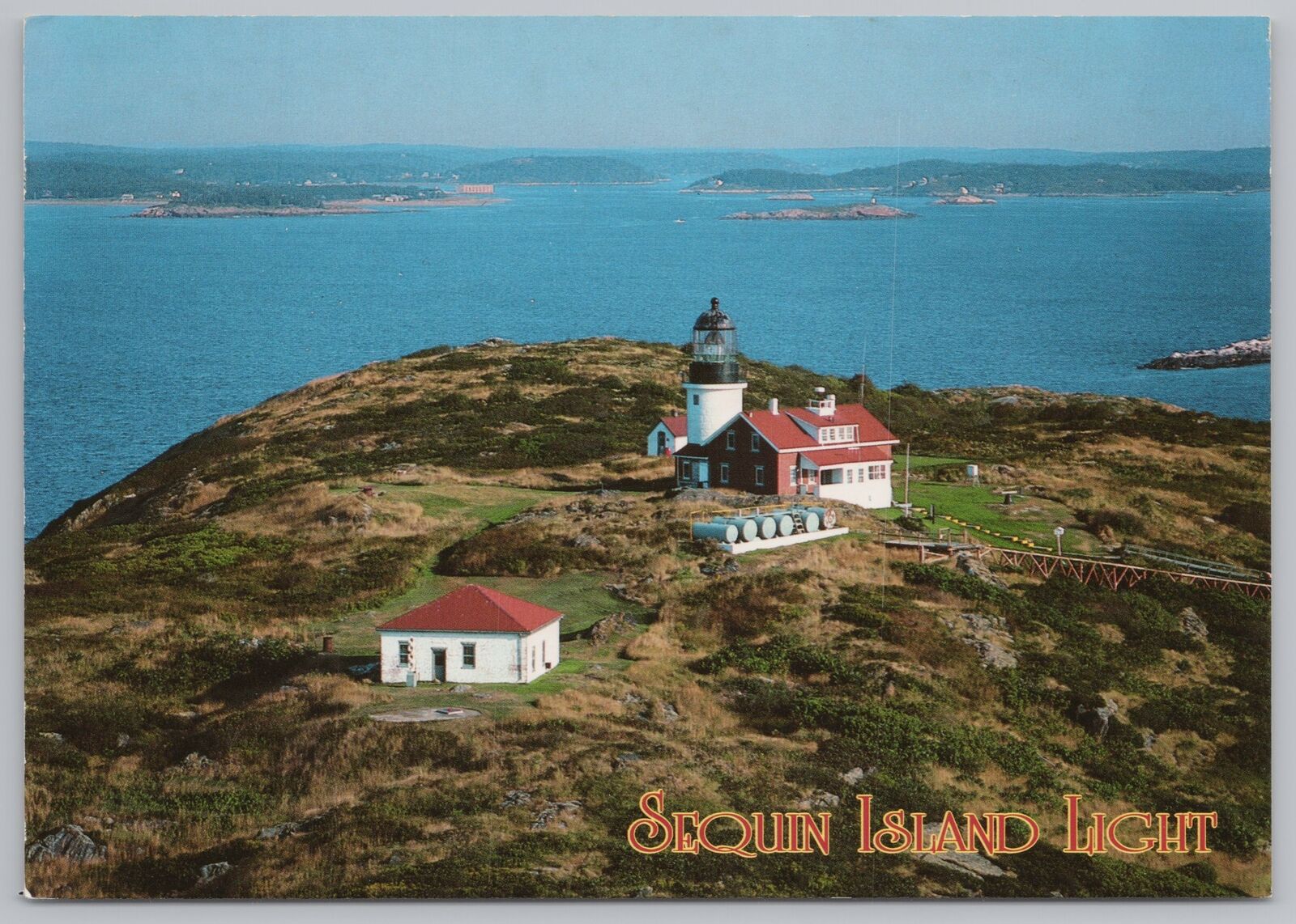 Lighthouse~Air View Sequin Island Light~Continental Postcard