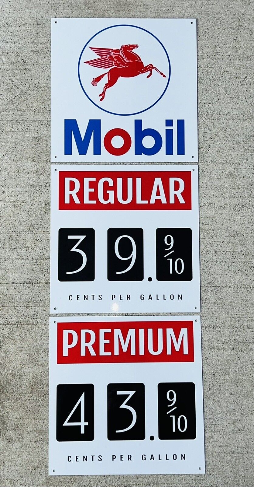 Mobil Gasoline sign 3 piece vintage reproduction 1950s Prices Pump Gas Oil