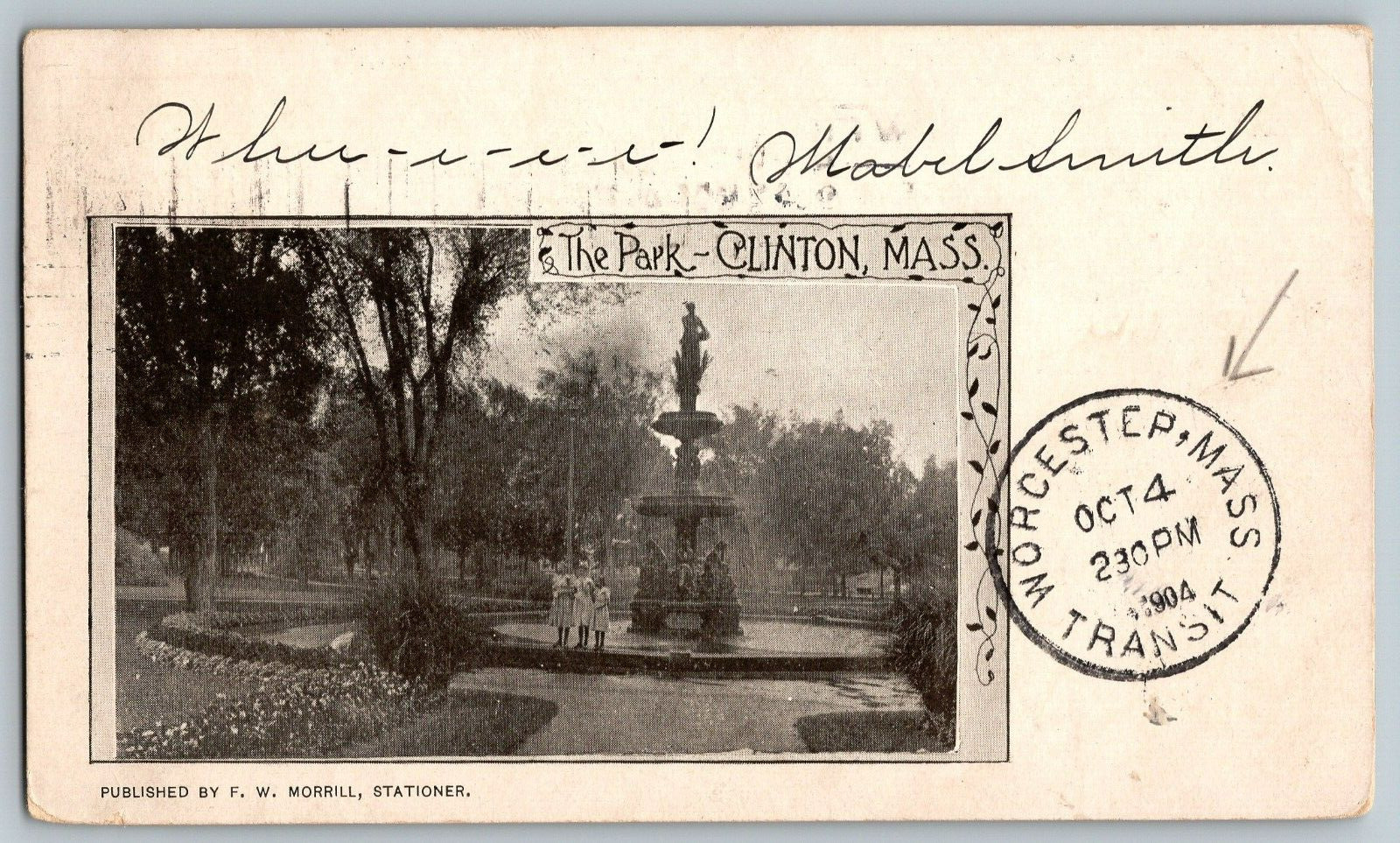 Clinton, Massachusetts - The Park - Vintage Postcard - Posted