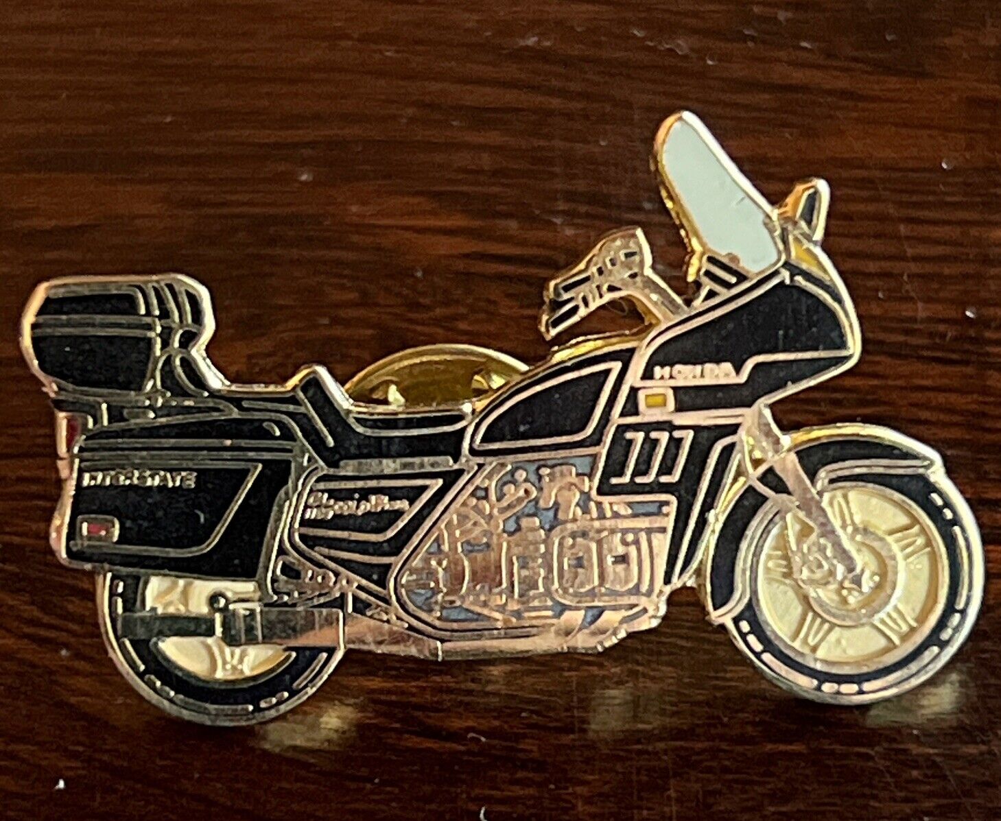 Vintage Honda Goldwing Motorcycle Black & Goldtone Lapel Hat Vest Pin Pinchback