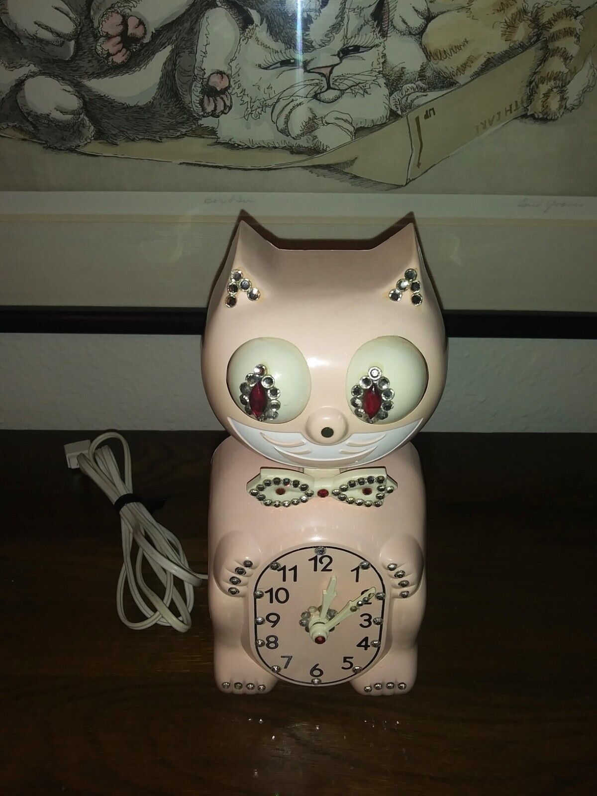 El Monte CA 60\'s Vintage Electric Jeweled Pink Kit Kat Clock Working Condition