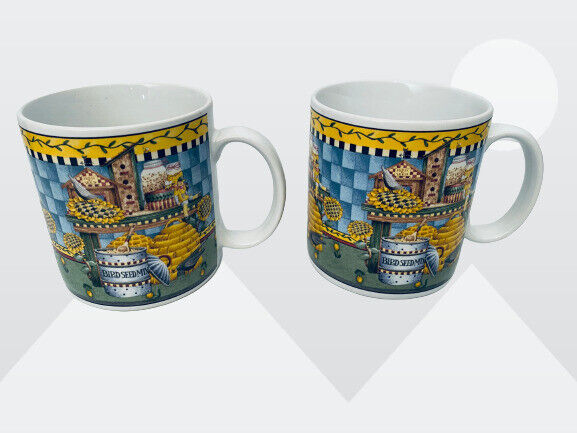 Sakura Pair Debbie Mumm Garden Vignette 10 oz. Ceramic Cups Vintage 1999