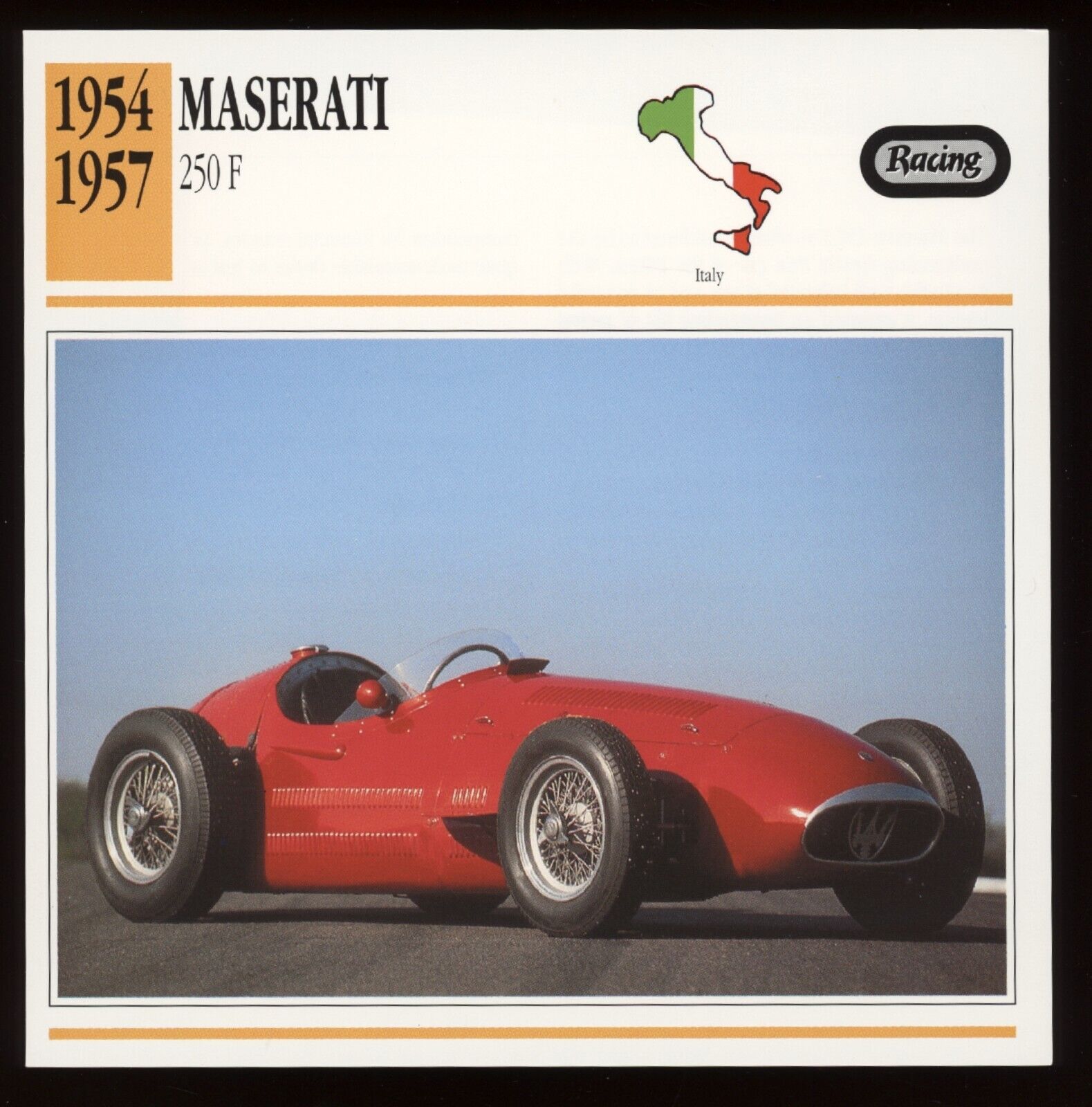 1954 - 1957 Maserati 250 F Racing Classic Cars Card