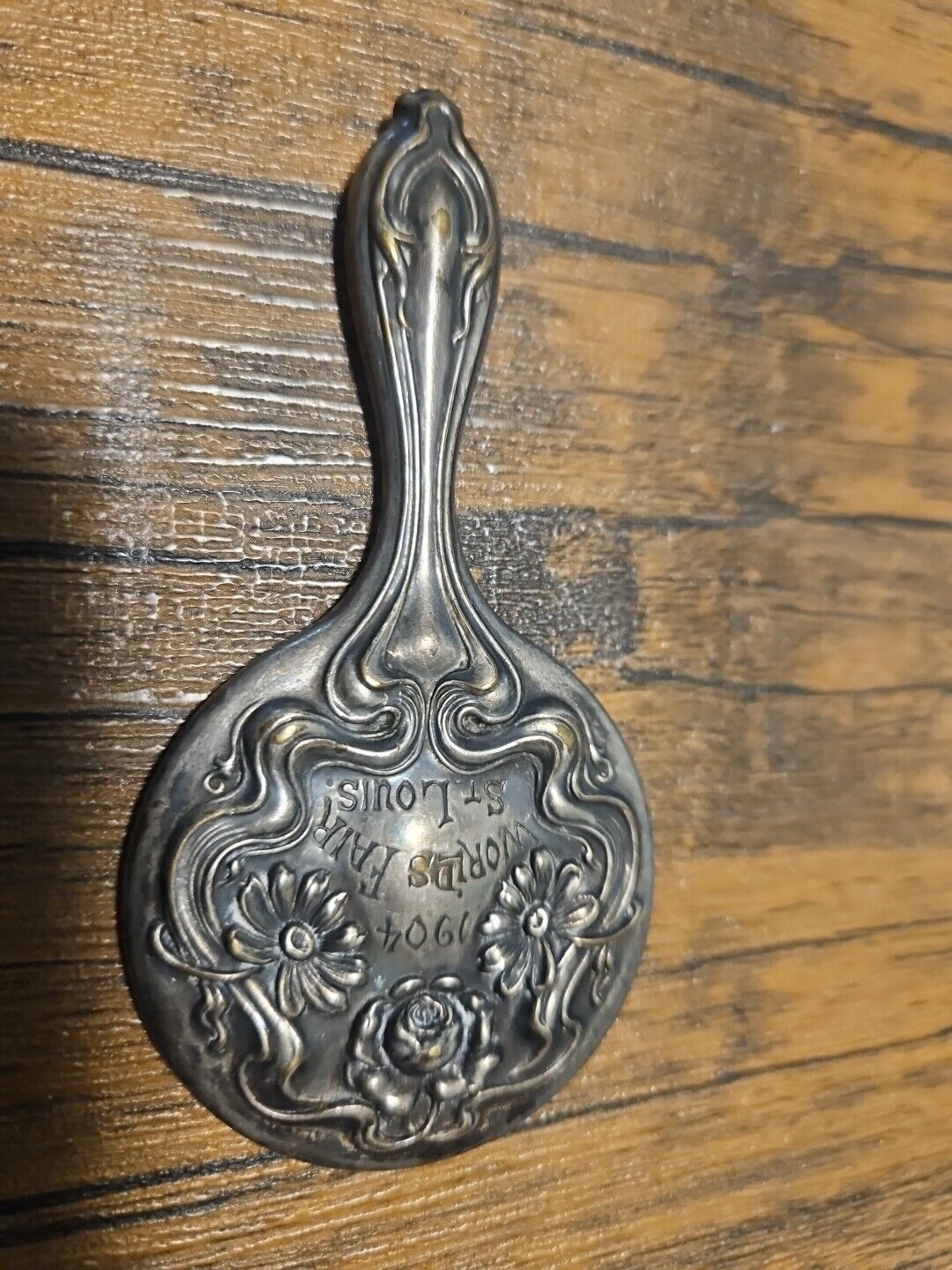 Vintage Victorian Hand Held Silver Plated Mirror WORLDS FAIR 1904