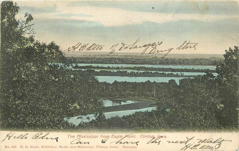 Clinton Iowa Mississippi Eagle Point Hurd #803 hand colored 1906 Postcard 9995